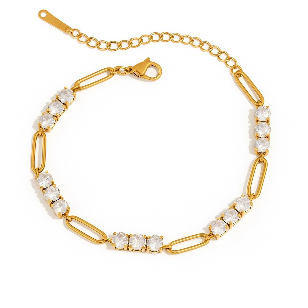 NEW 18K GOLD PLATED “LUMINA” BRACELET – ZIRCONIA & LINK DESIGN